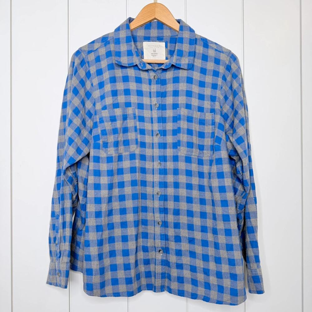 Sonoma LifeStyle  Blue Plaid Flannel Shirt Women 1X Cotton